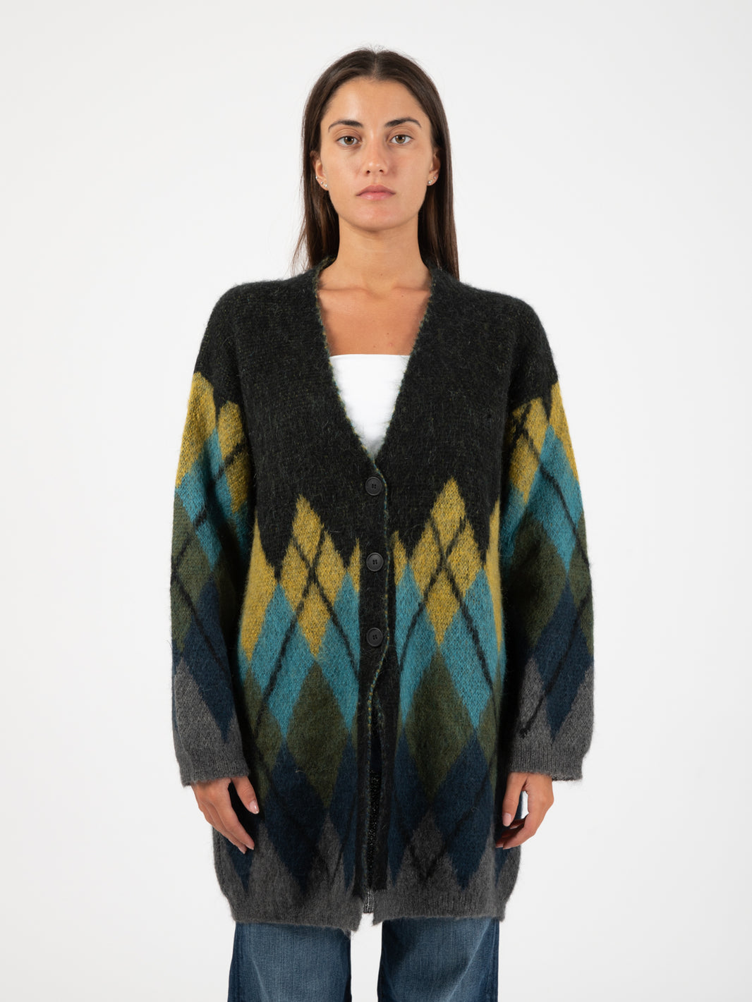 Multicolor oversized diamond cardigan