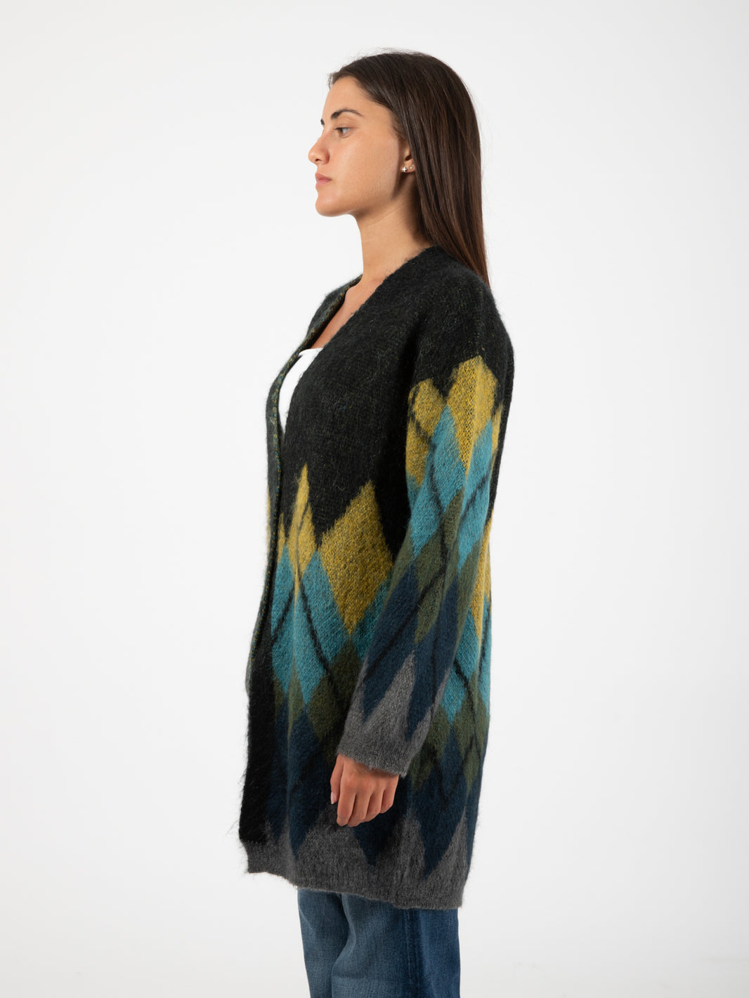 Multicolor oversized diamond cardigan
