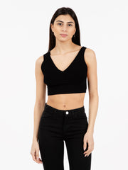 ICONA - Crop top a costine nero