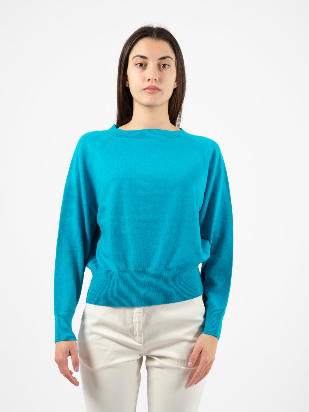 Maglione con scollo a barchetta turchese