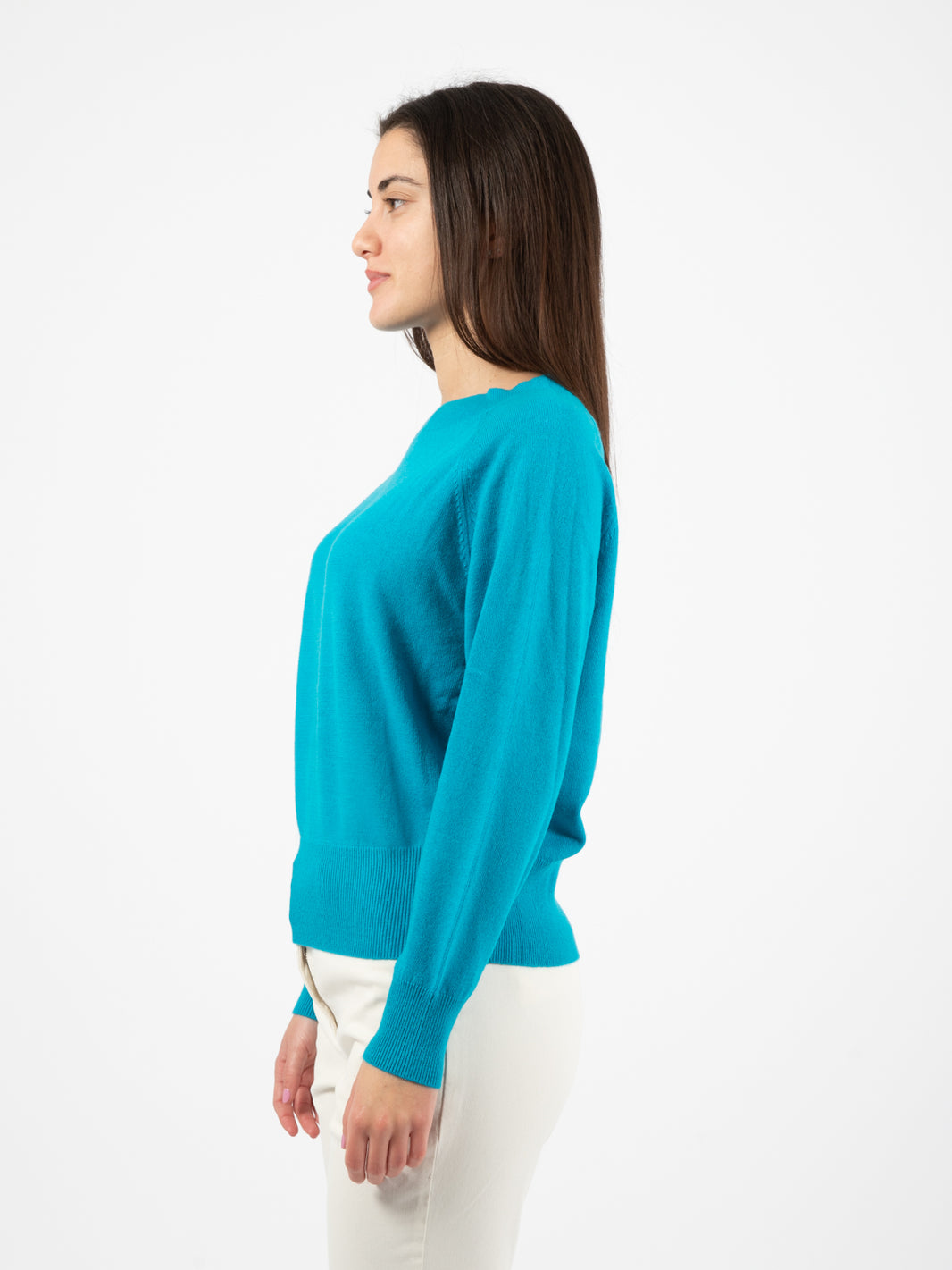 Maglione con scollo a barchetta turchese