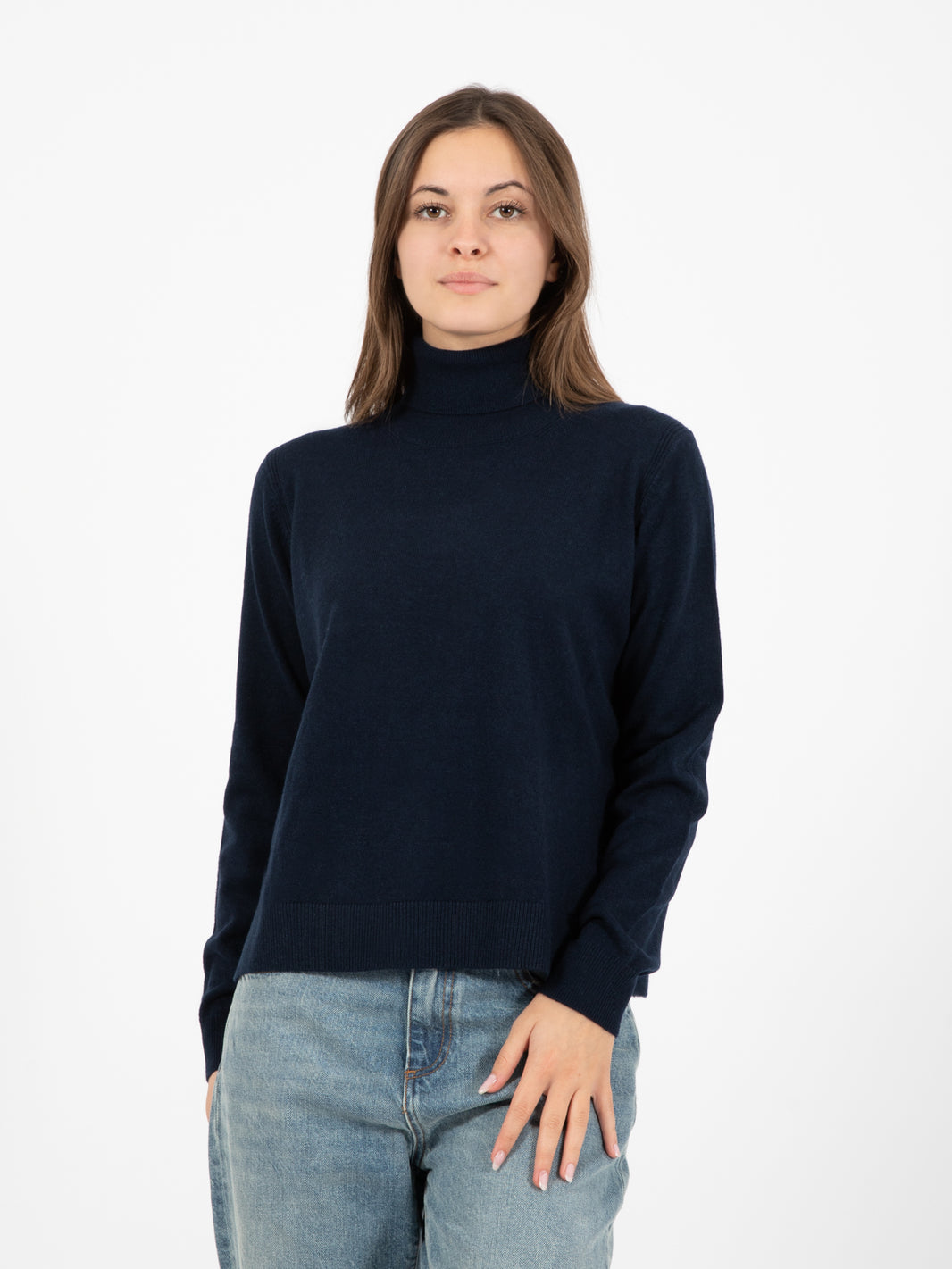 Maglione dolcevita crop blu