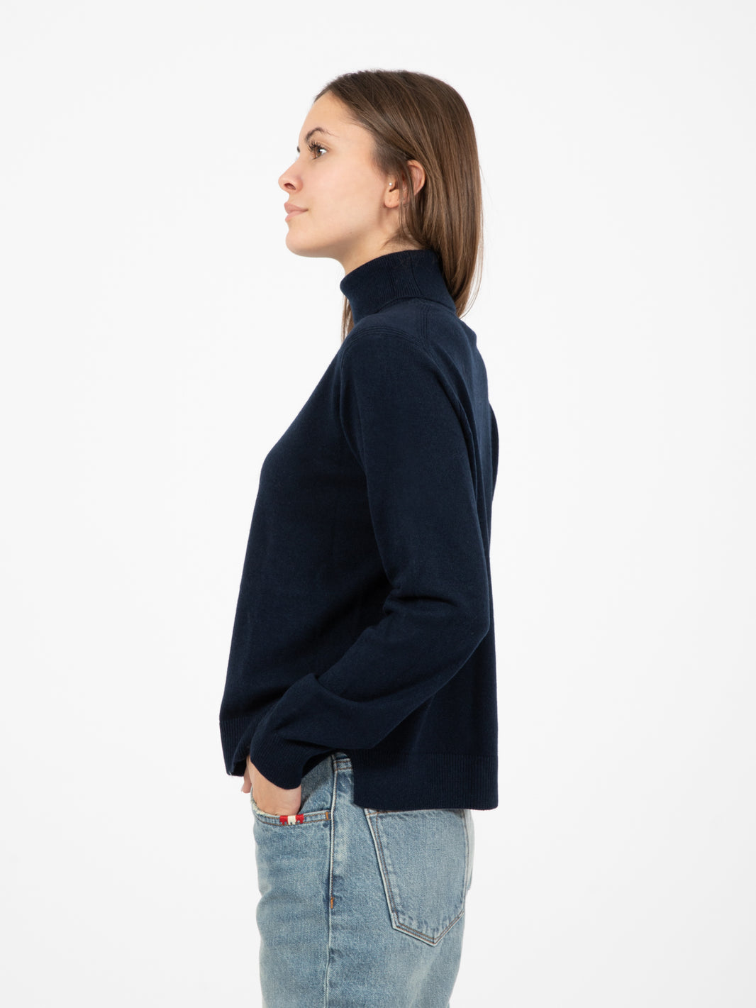 Maglione dolcevita crop blu