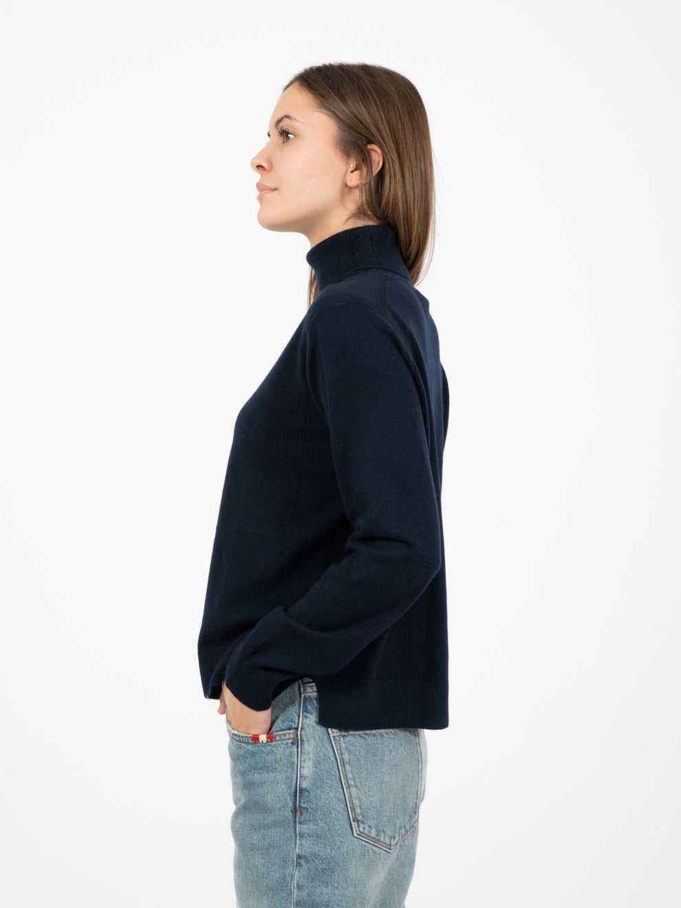 Maglione dolcevita crop blu