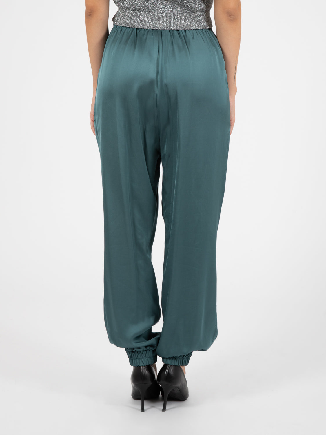 Teal satin trousers