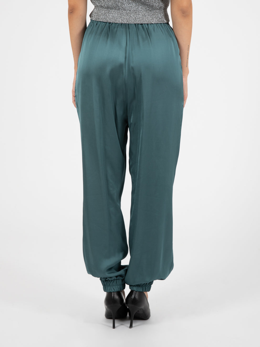 Teal satin trousers