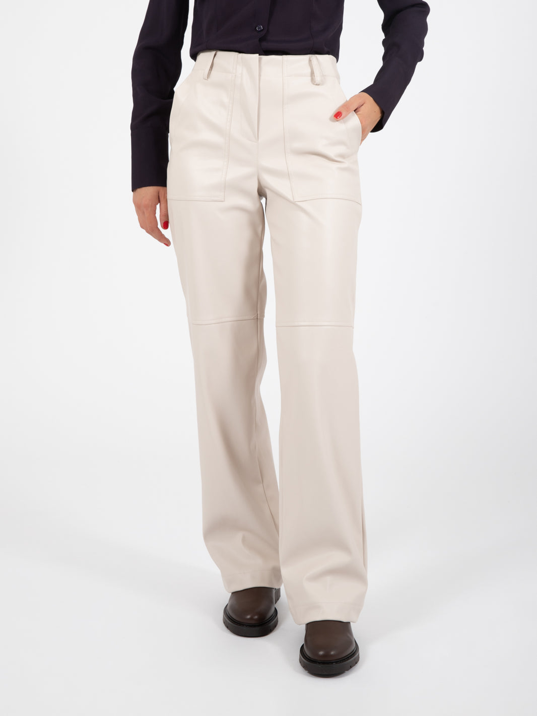 Pantaloni ecopelle burro