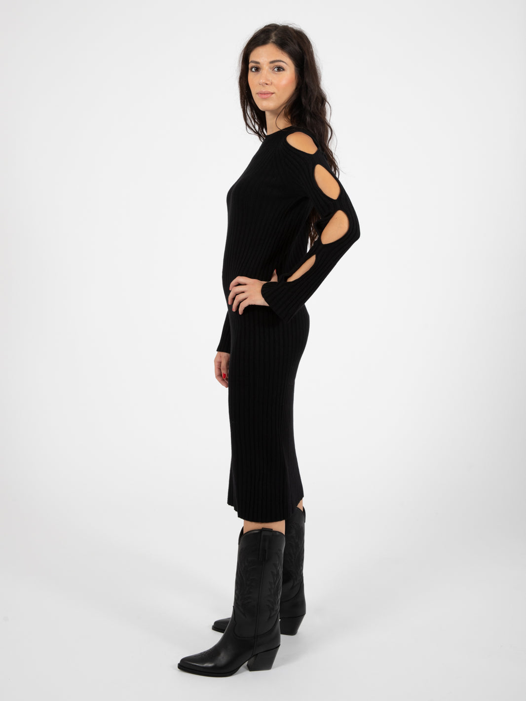 Vestito midi a costine nero