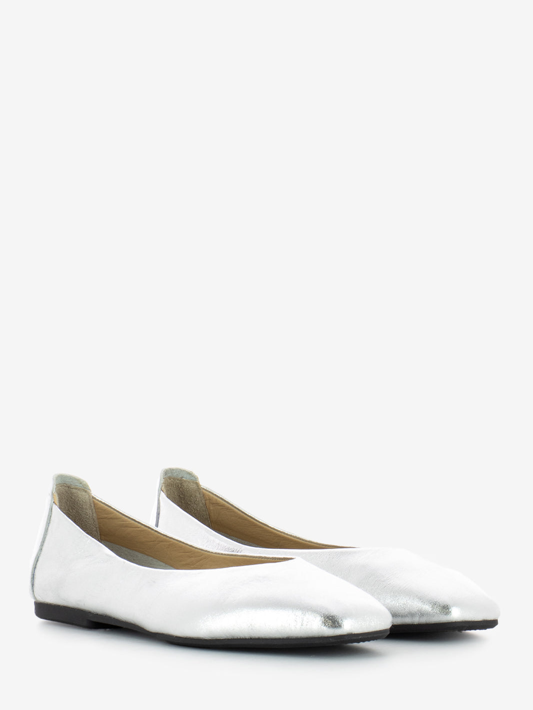 Square toe ballerina silver leather