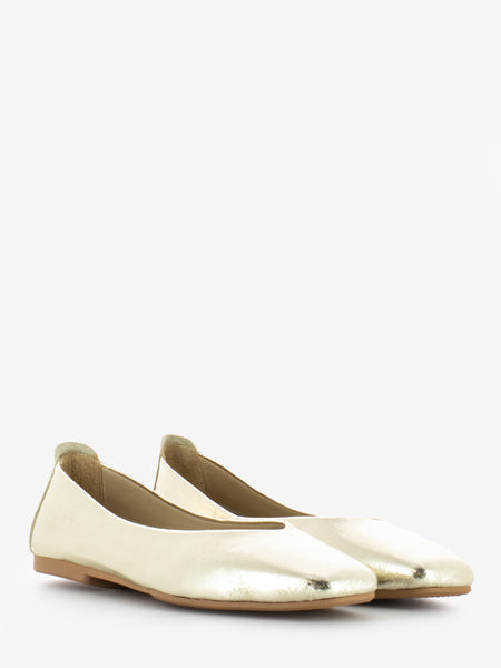 Ballerina punta squadrata pelle light gold