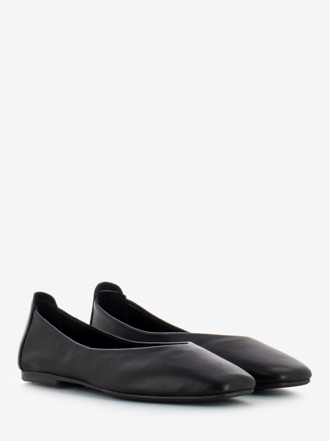 Black leather square toe ballerina
