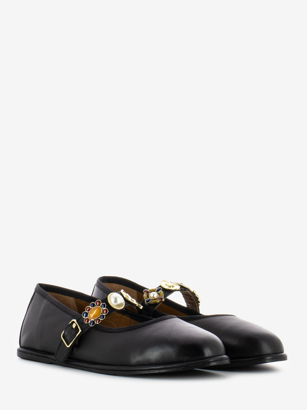 Black leather strap ballerinas