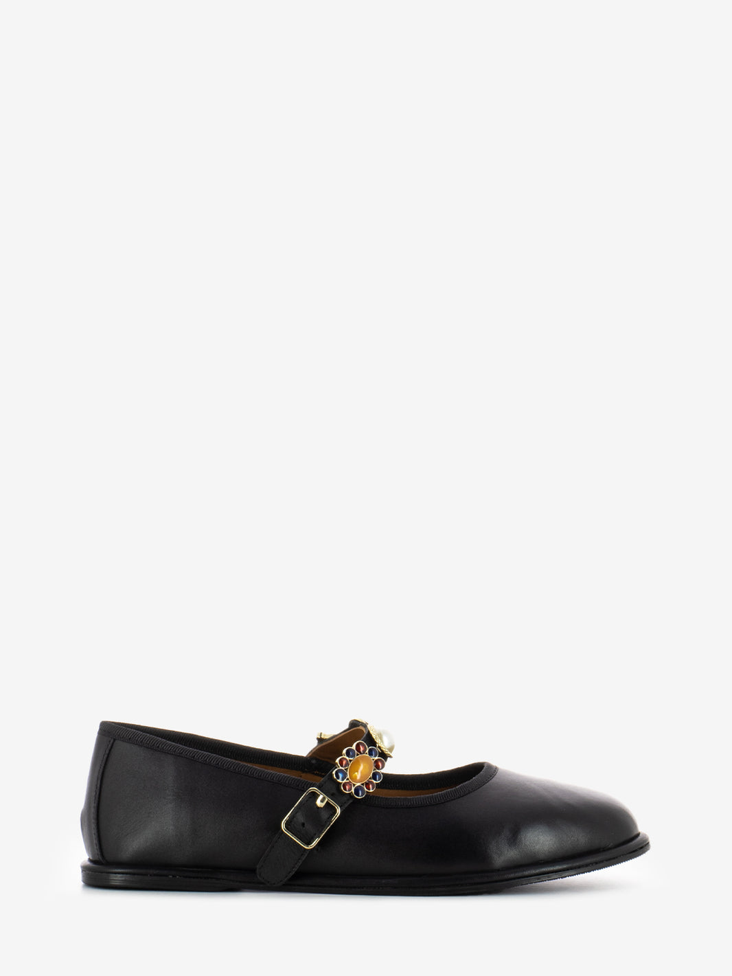 Black leather strap ballerinas