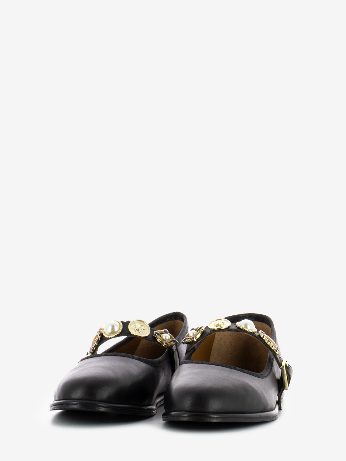 Black leather strap ballerinas