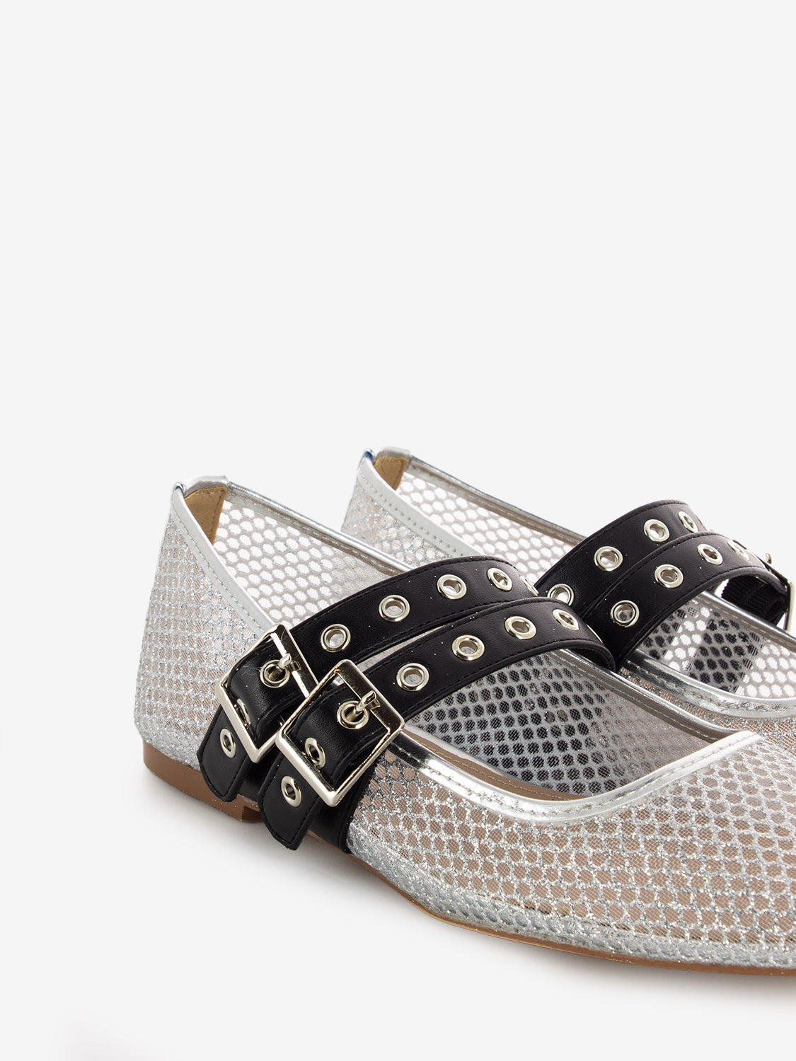 Ballerine in rete con doppia fibbia silver