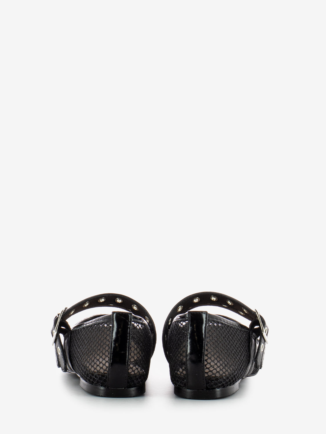 Black double buckle mesh ballerinas