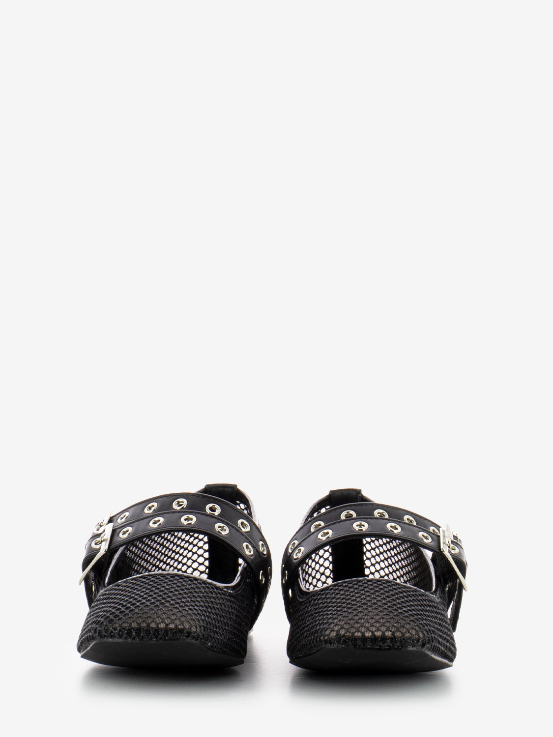 Black double buckle mesh ballerinas