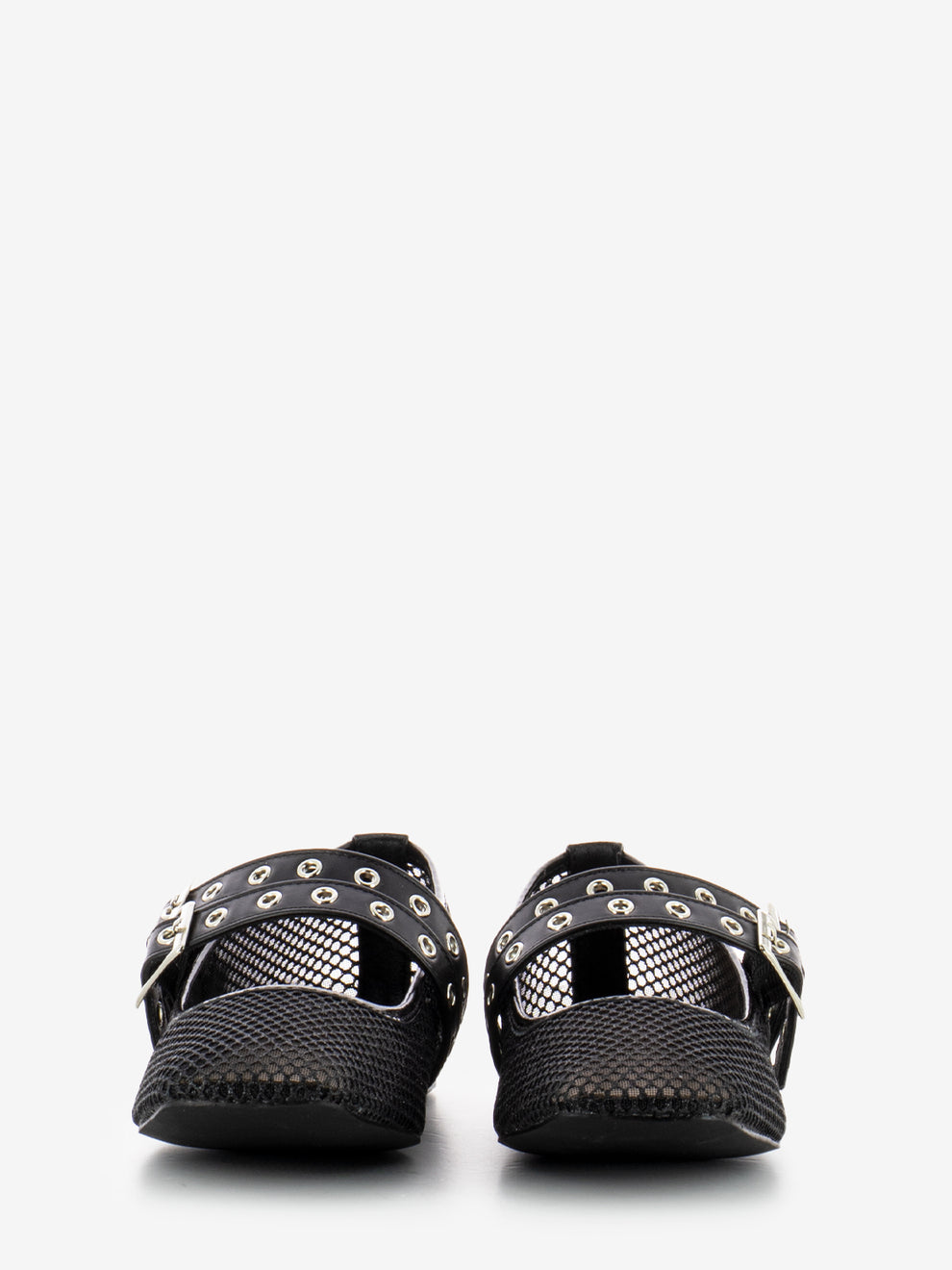 Black double buckle mesh ballerinas
