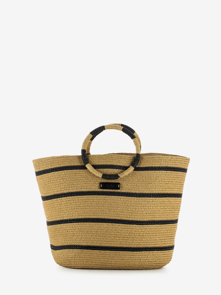 IL LACCIO - Borsa a mano in paglia Circle beige