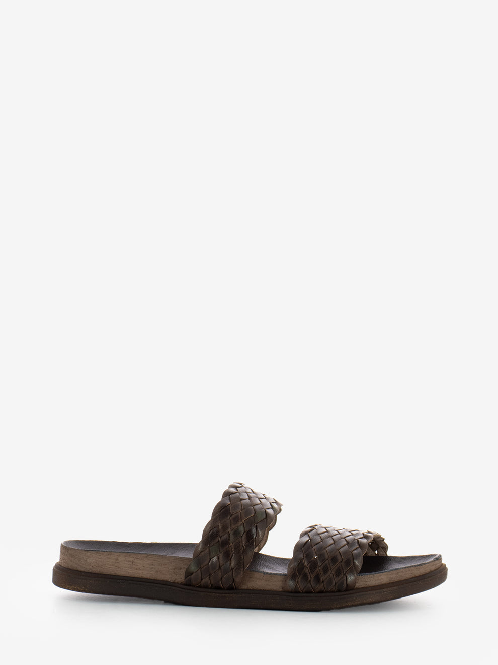Ciabatta in pelle intrecciata marrone