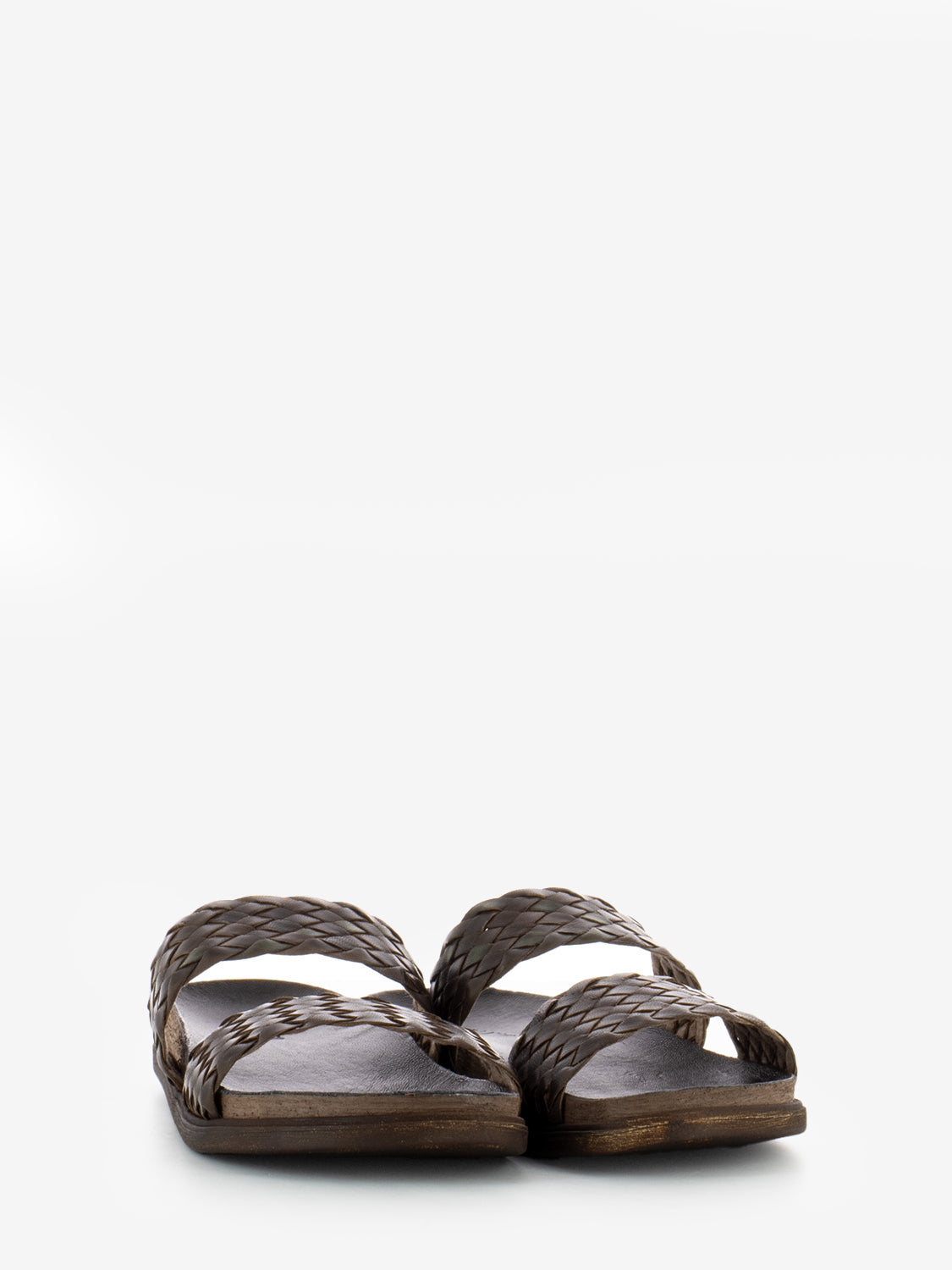Ciabatta in pelle intrecciata marrone
