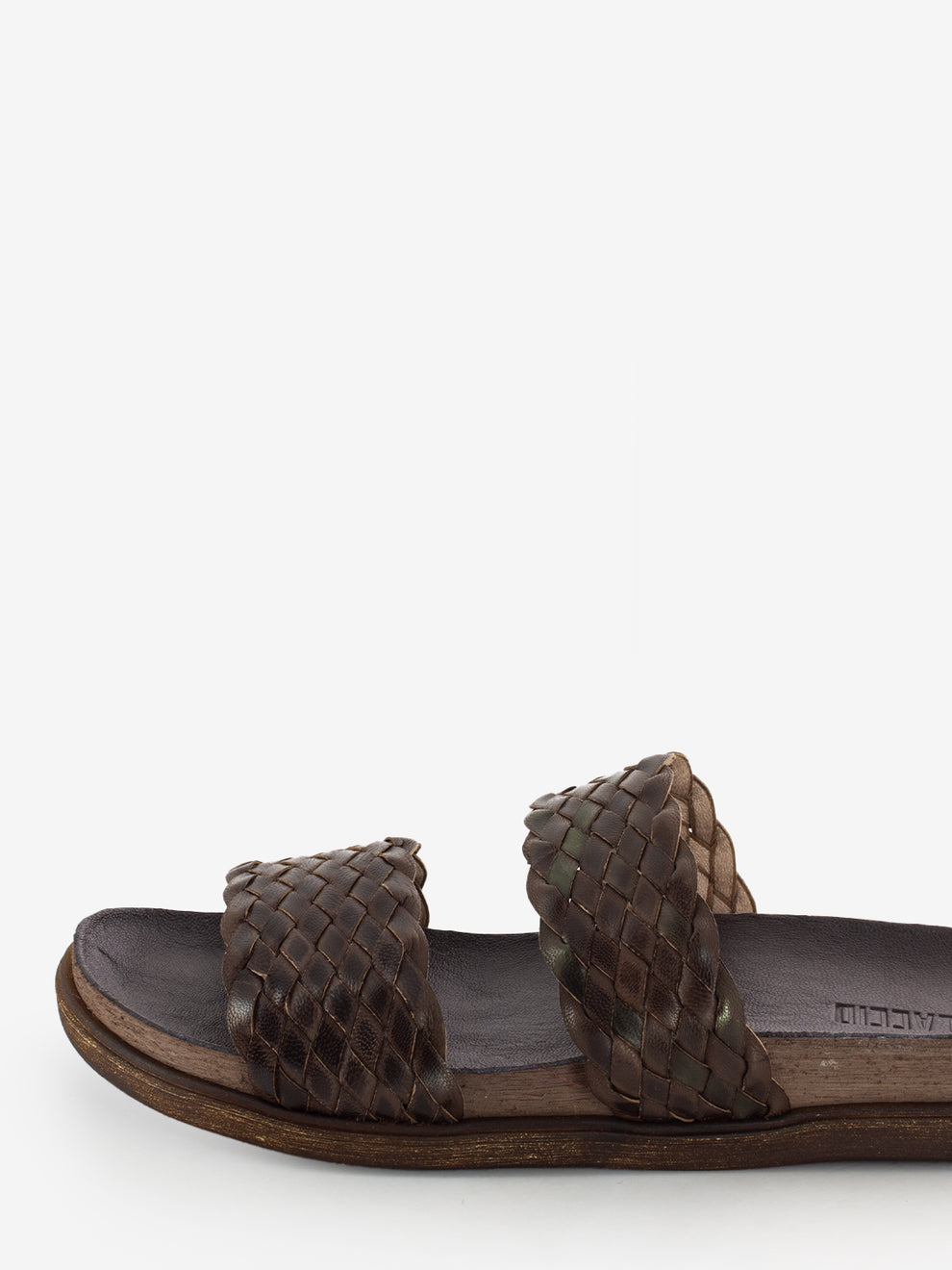 Ciabatta in pelle intrecciata marrone