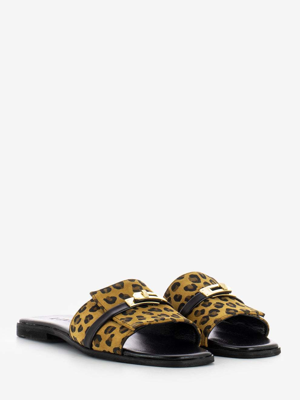 Ciabatta Padlock in camoscio leopardato / nero