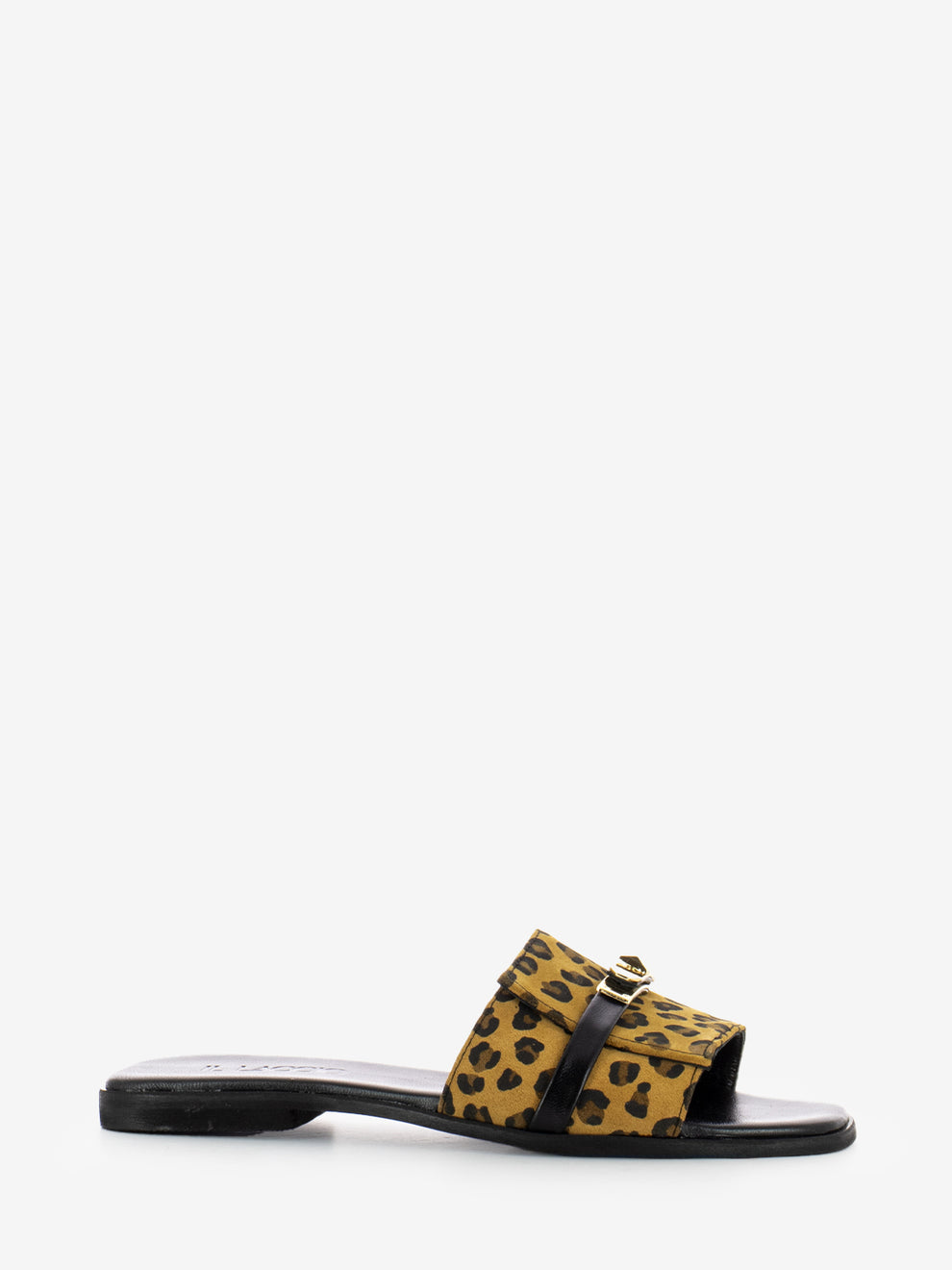 Ciabatta Padlock in camoscio leopardato / nero