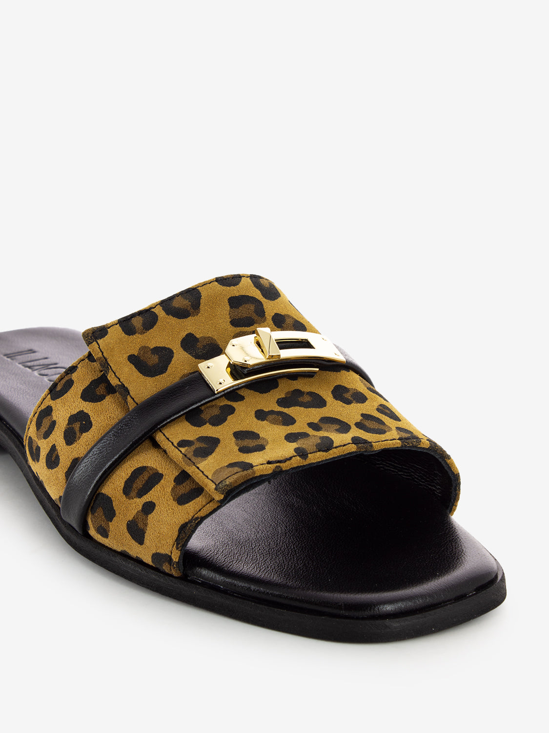 Ciabatta Padlock in camoscio leopardato / nero