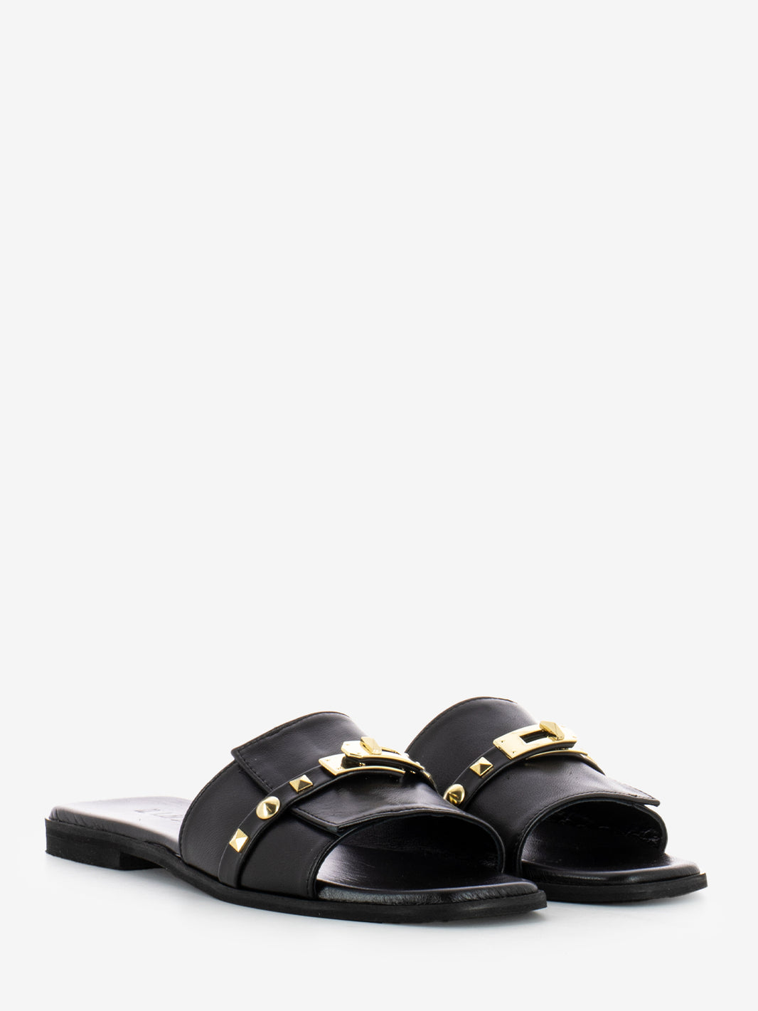 Ciabatta Padlock in pelle con borchie nero