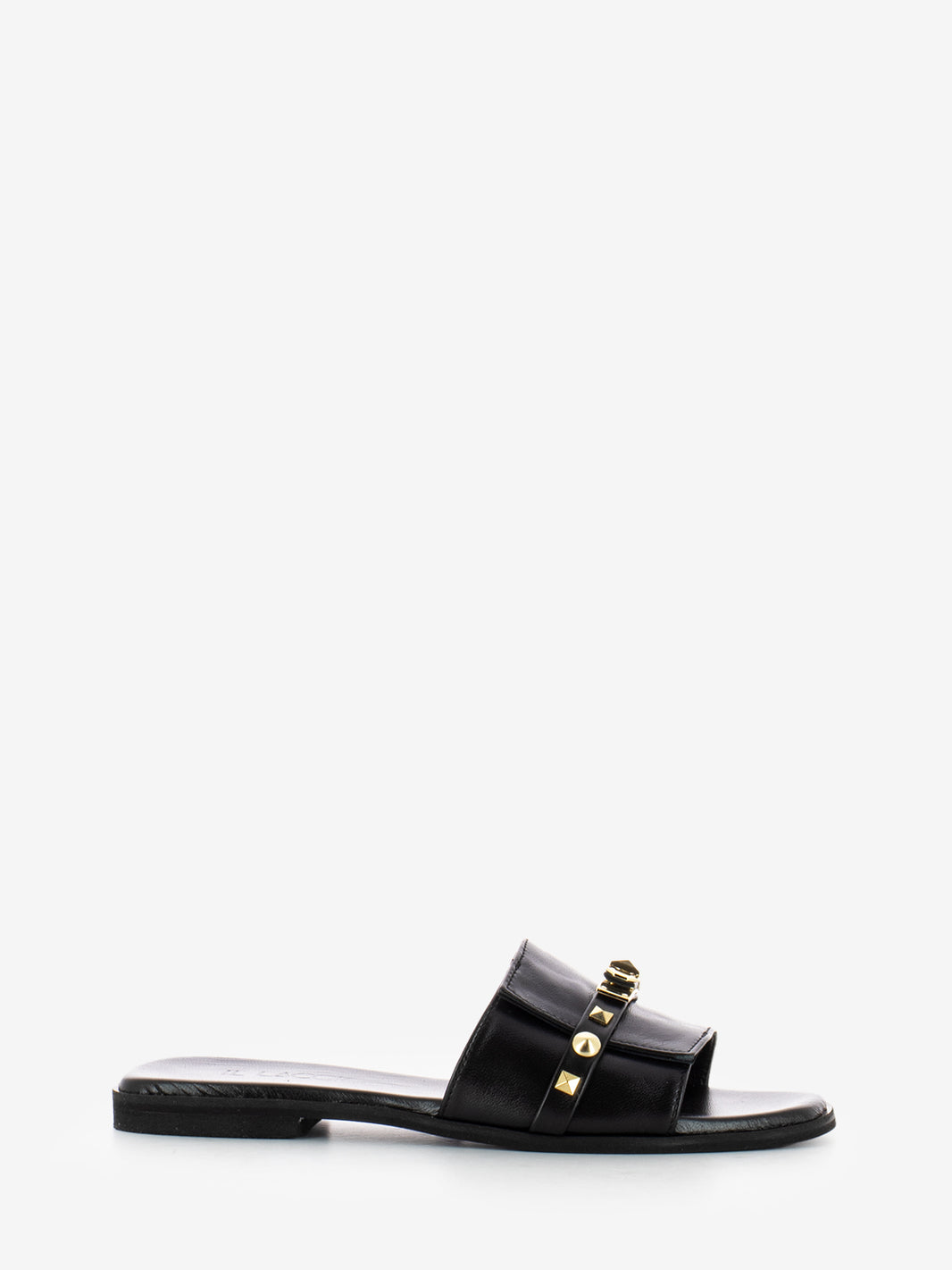 Ciabatta Padlock in pelle con borchie nero