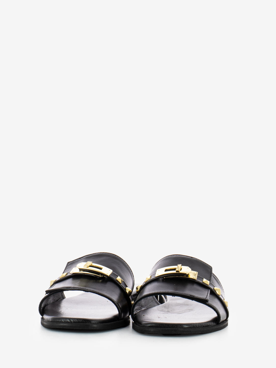 Ciabatta Padlock in pelle con borchie nero