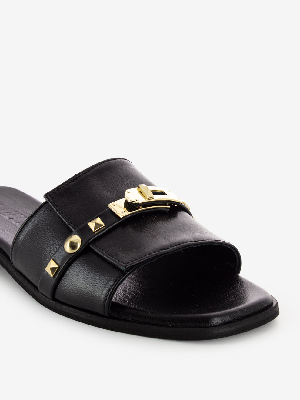 Ciabatta Padlock in pelle con borchie nero