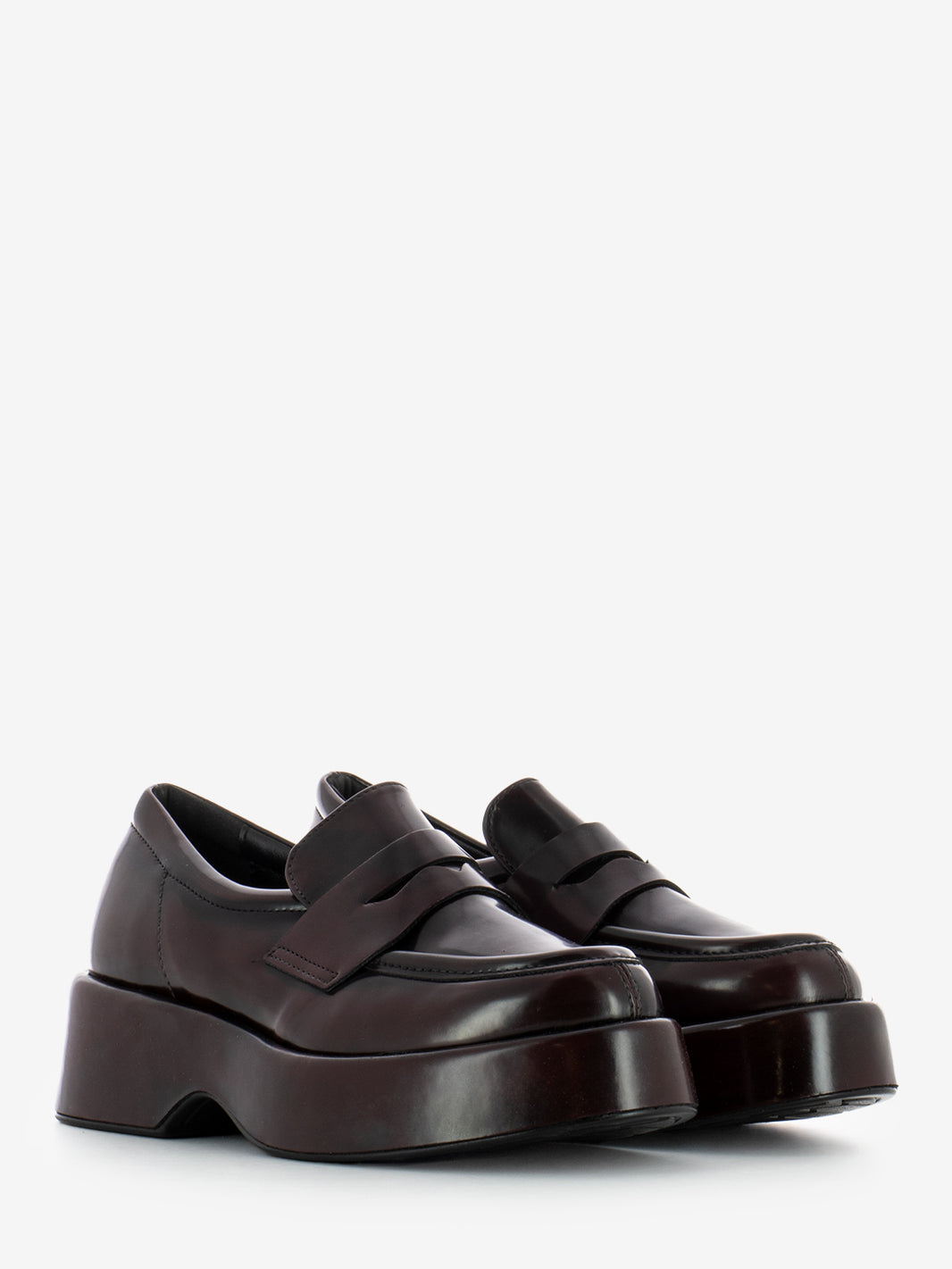 Mocassini con zeppe in pelle bordeaux