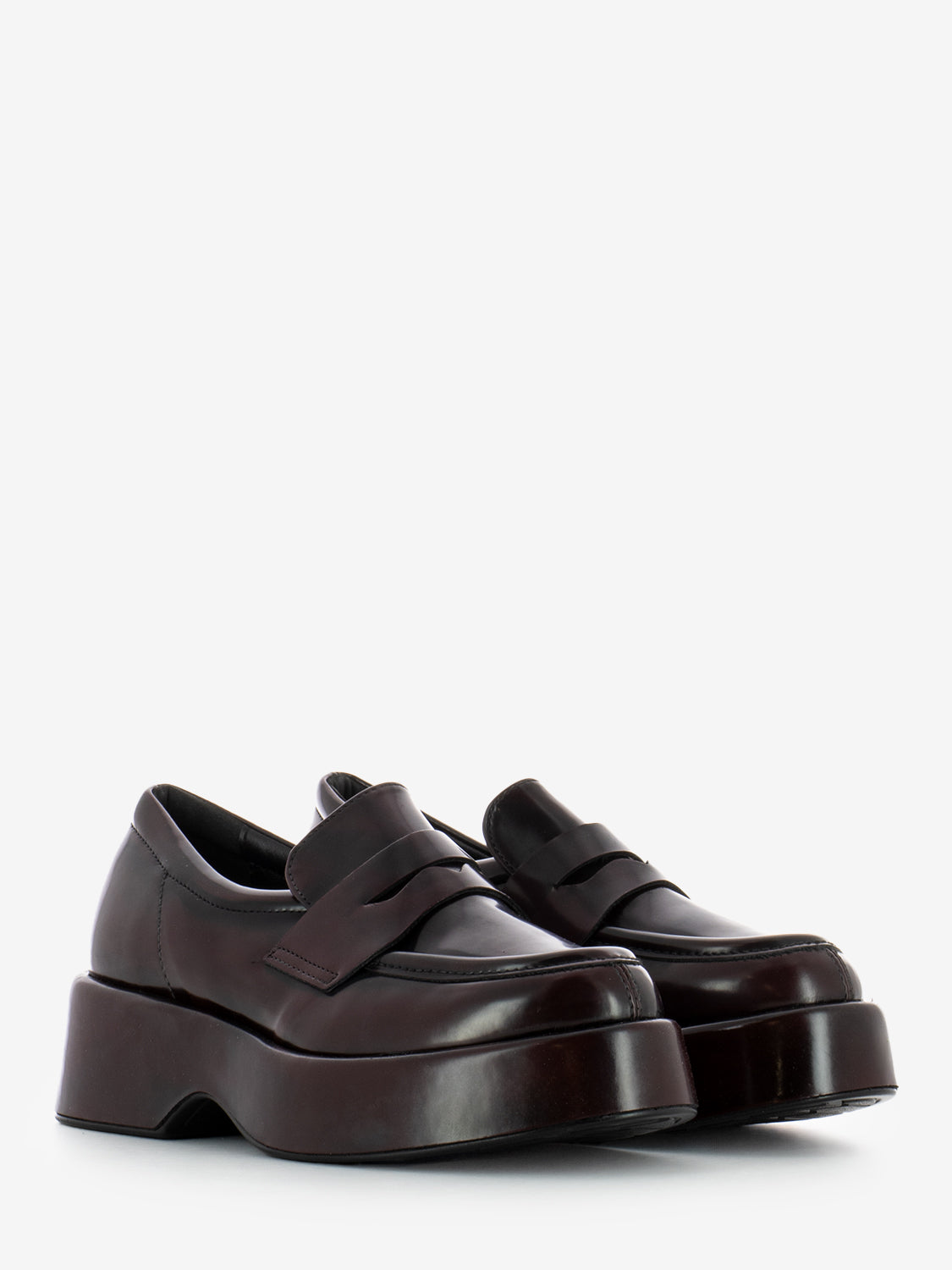 Mocassini con zeppe in pelle bordeaux