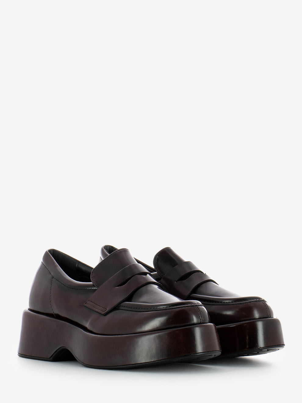 Mocassini con zeppe in pelle bordeaux