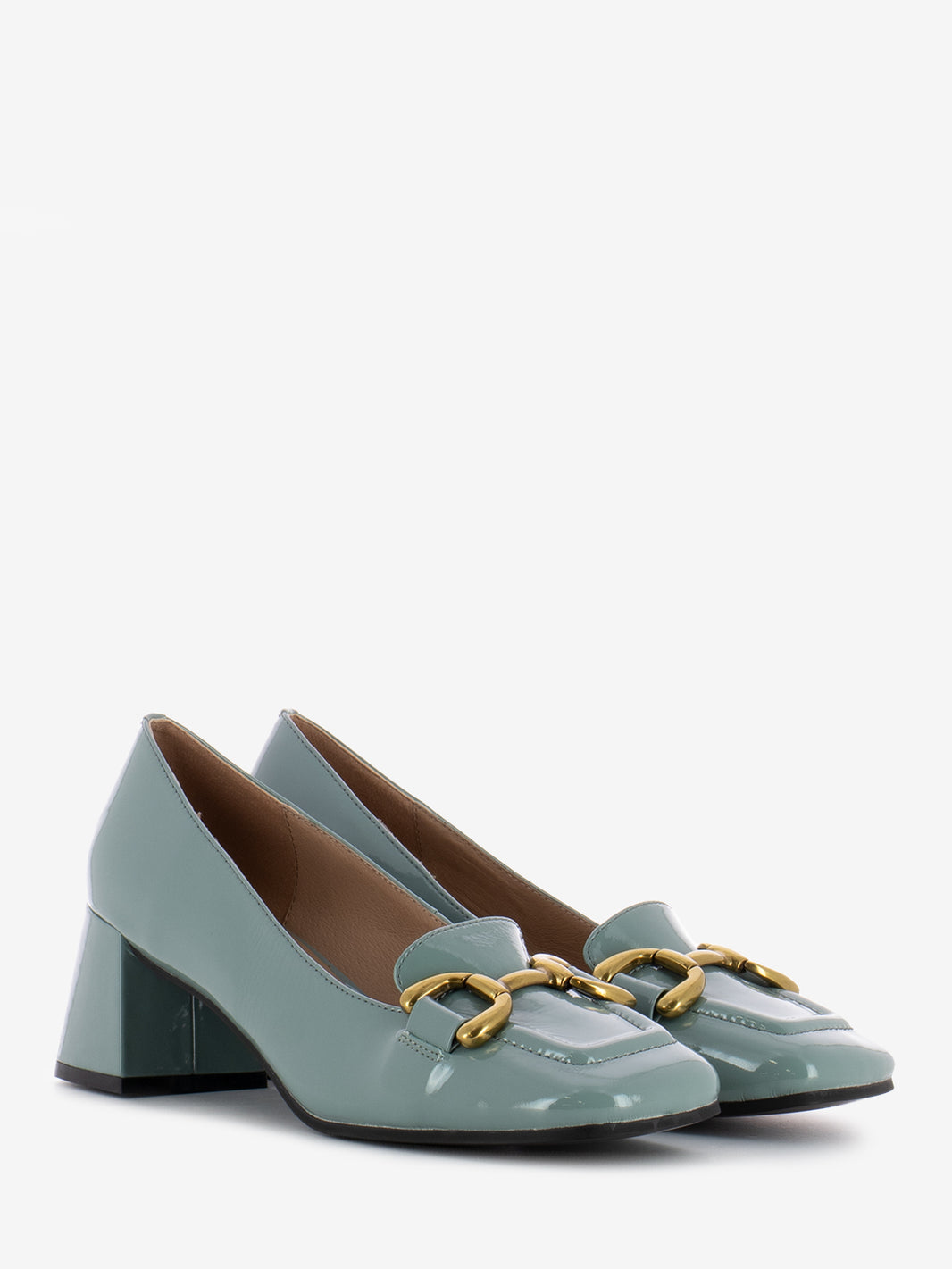 Mocassino con tacco Valencia vernice celeste
