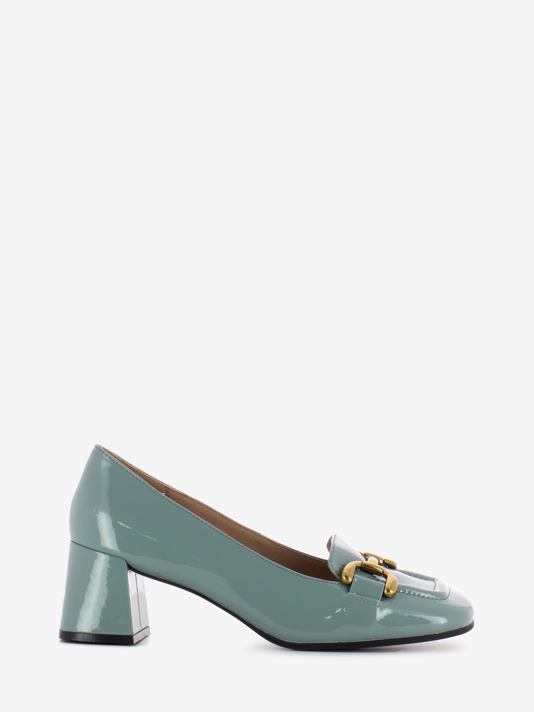 Mocassino con tacco Valencia vernice celeste