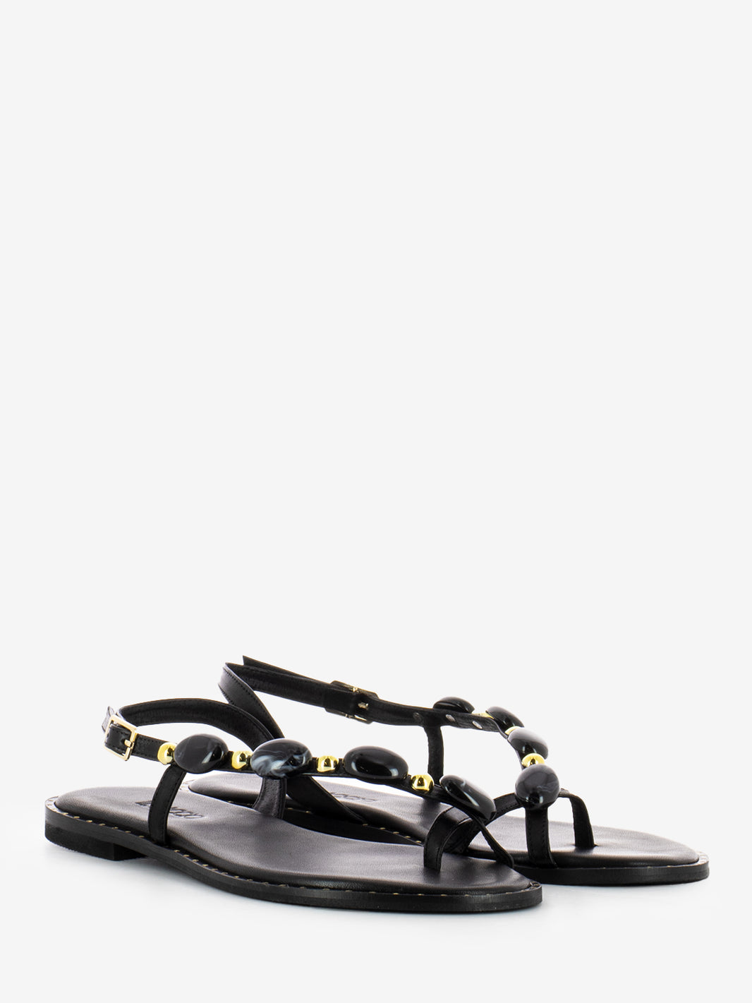 Black Stone Flip Flop Sandals