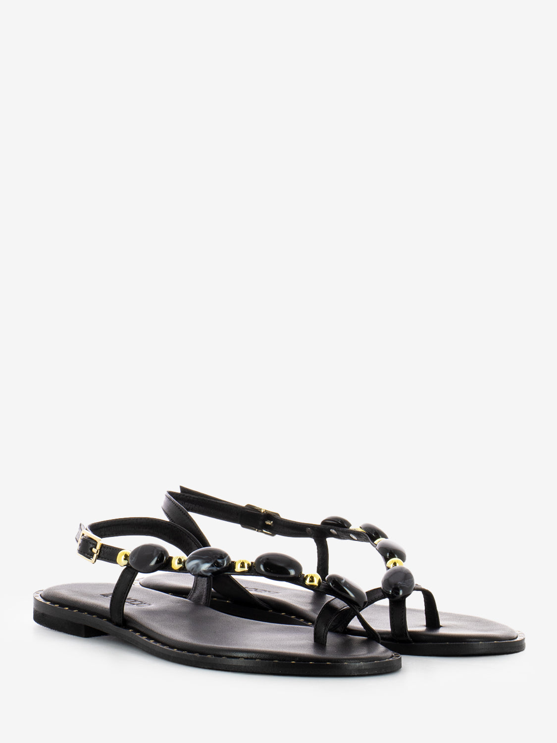 Black Stone Flip Flop Sandals