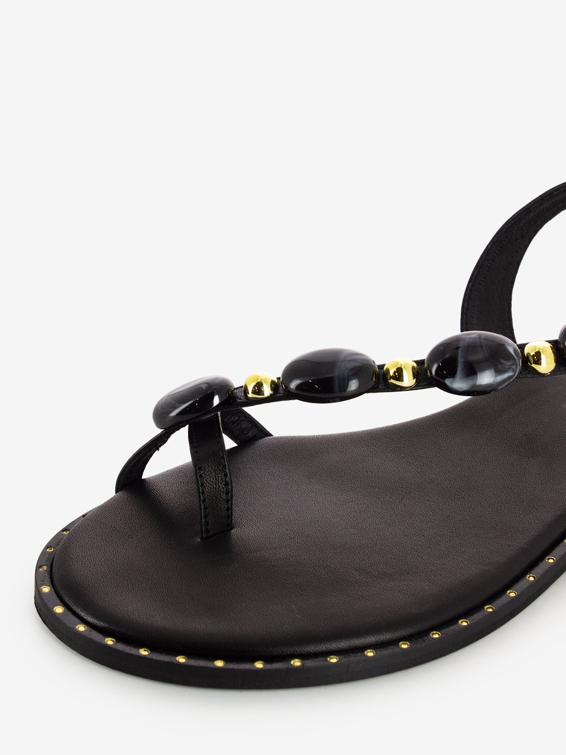 Black Stone Flip Flop Sandals