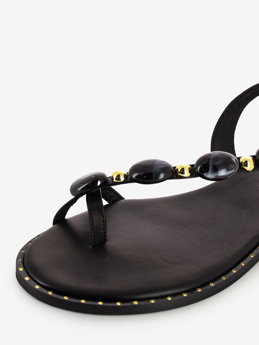 Black Stone Flip Flop Sandals