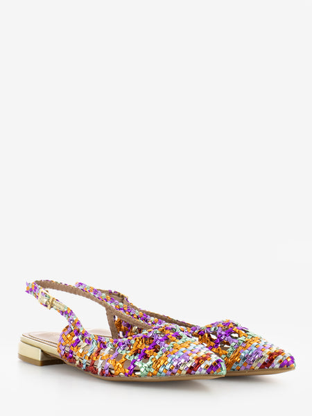 Slingback basse in pelle intrecciata multicolor