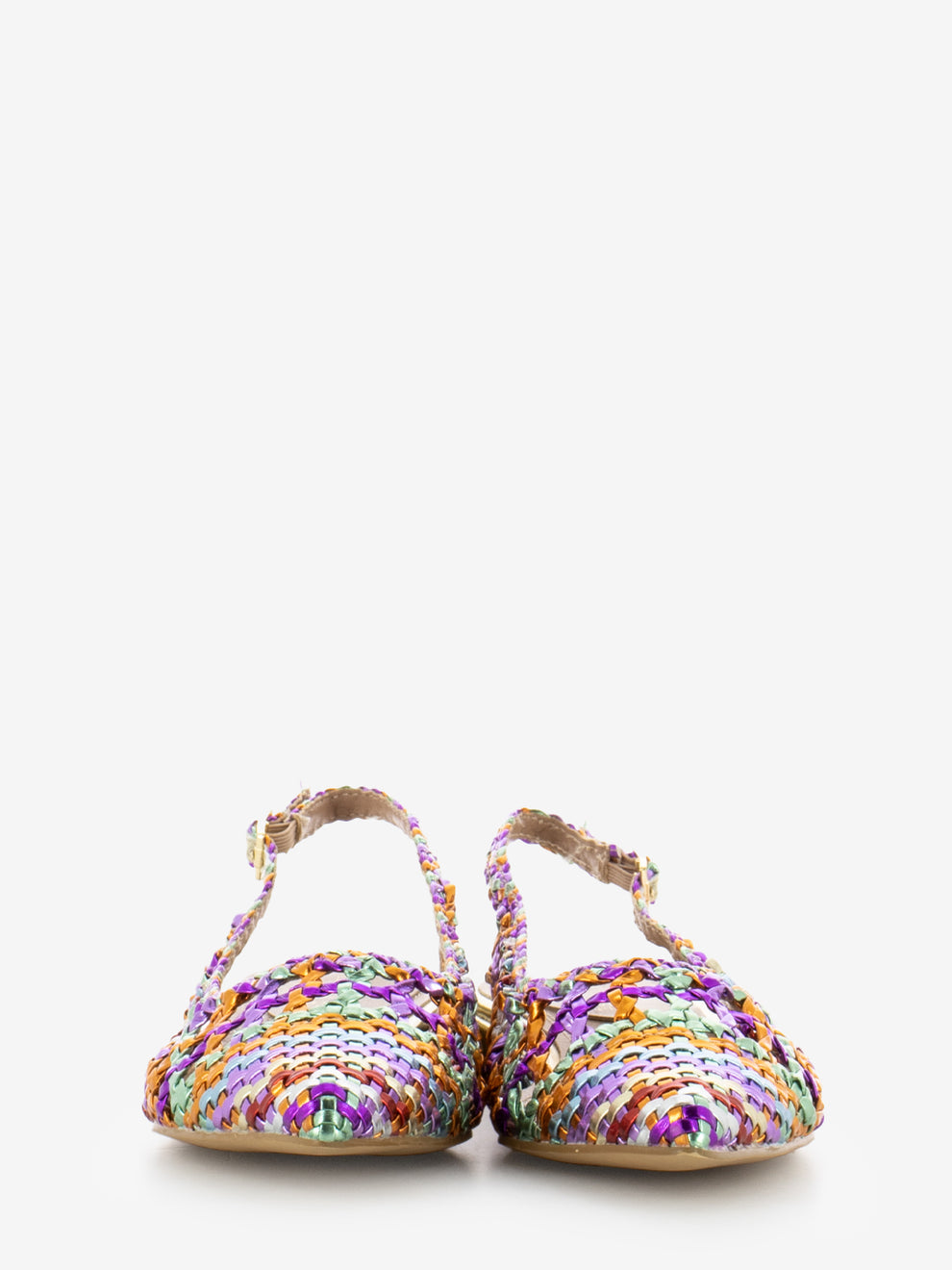 Slingback basse in pelle intrecciata multicolor