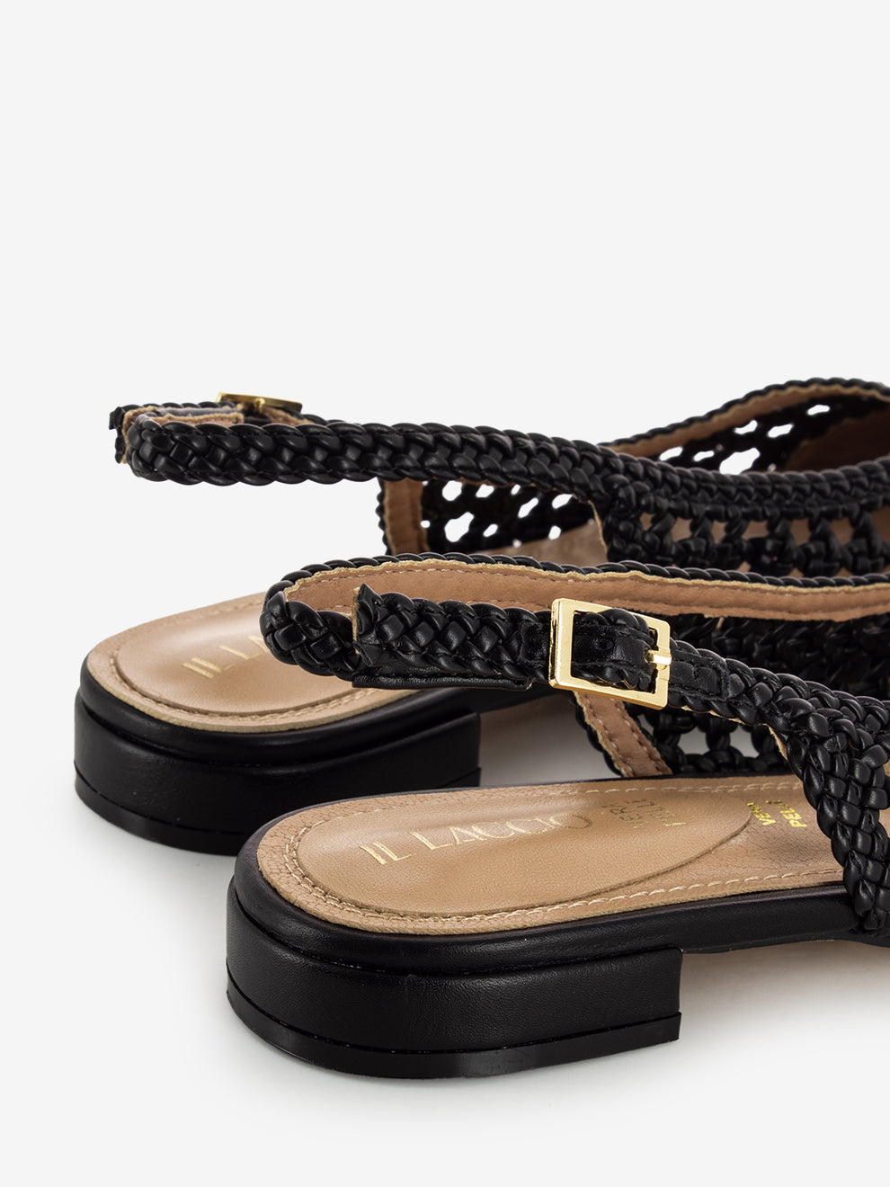 Slingback basse in pelle intrecciata soft nero