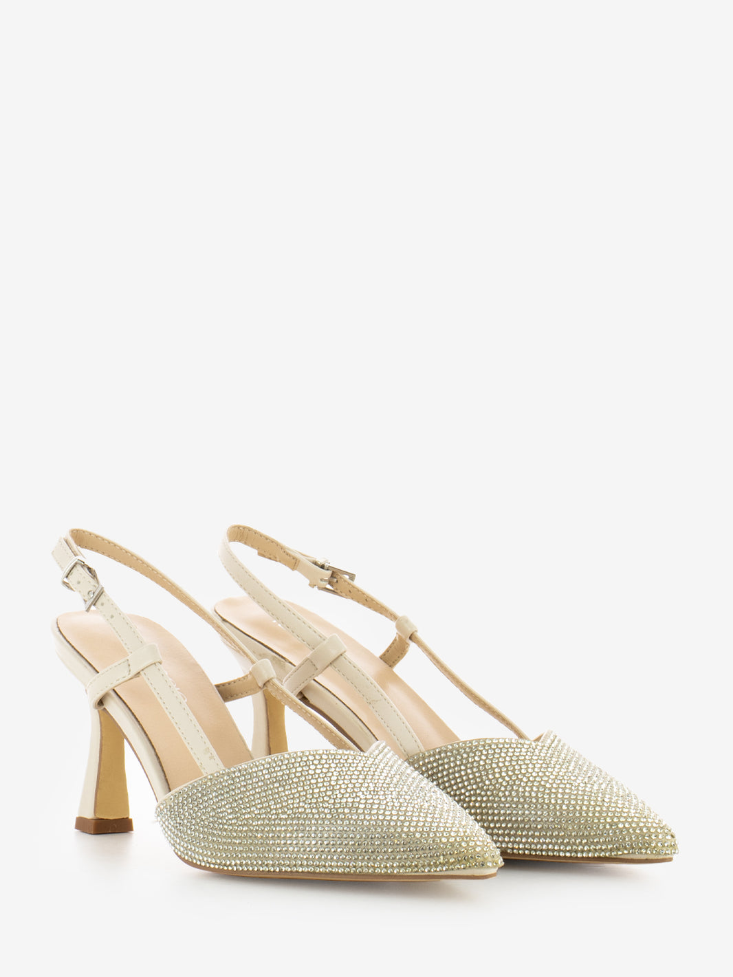 Slingback con tacco brillantini Cecilia nude