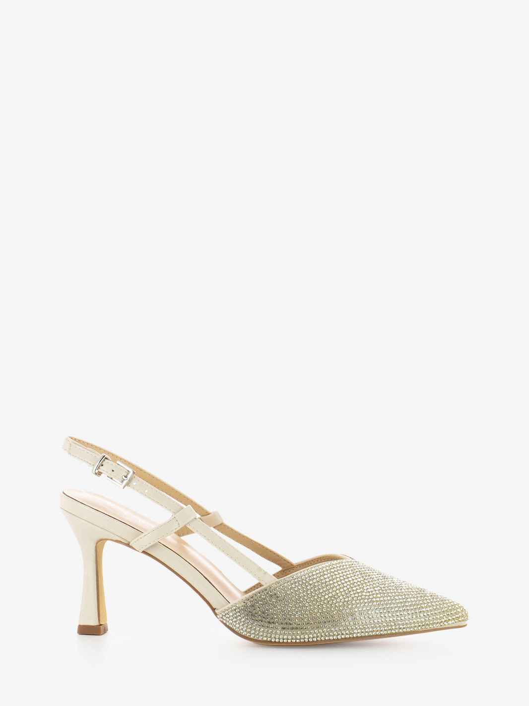 Slingback con tacco brillantini Cecilia nude