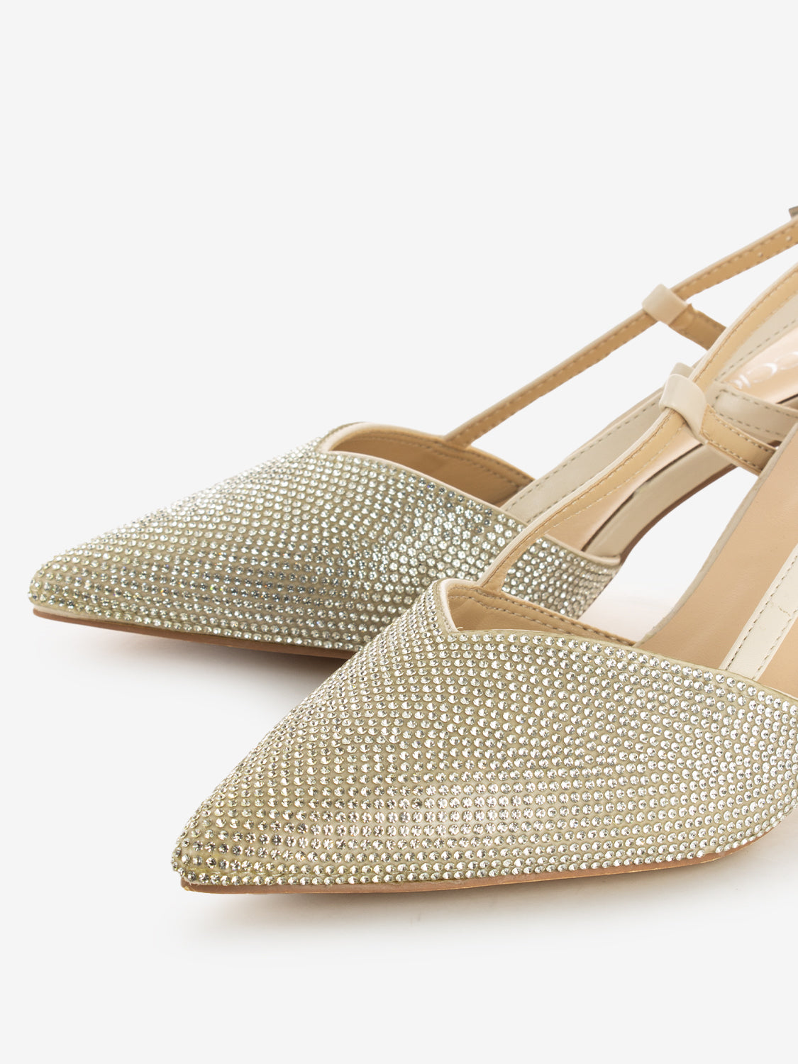 Slingback con tacco brillantini Cecilia nude