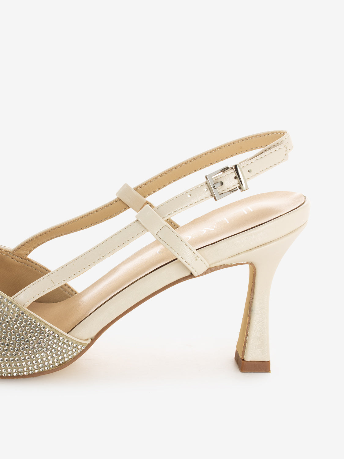 Slingback con tacco brillantini Cecilia nude