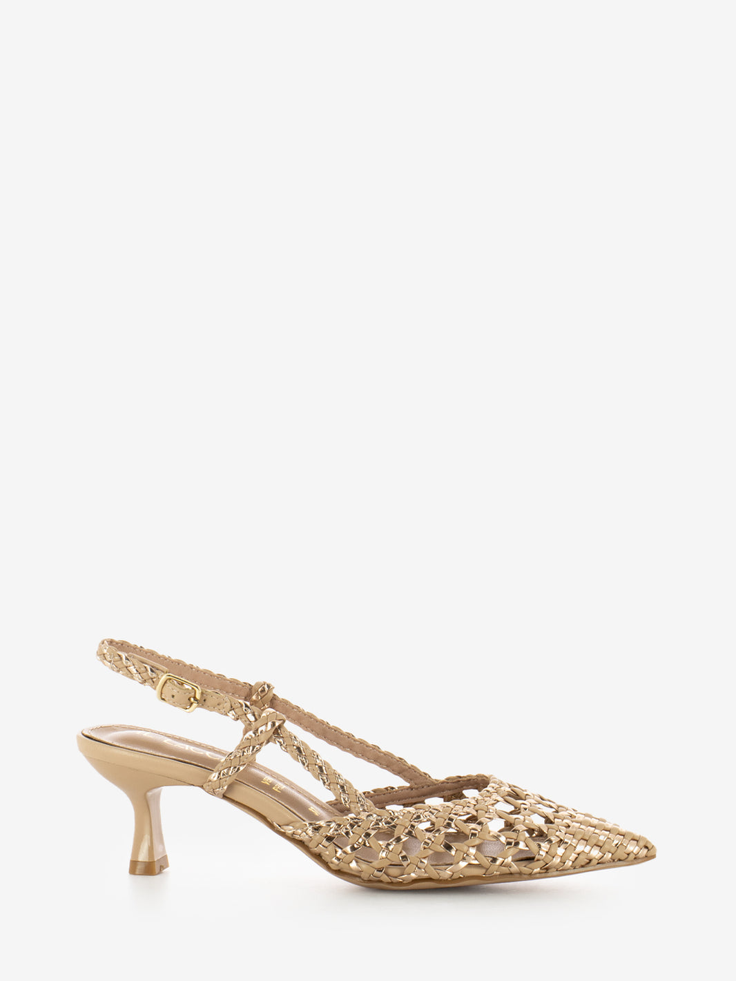 Slingback in pelle intrecciata nude / oro
